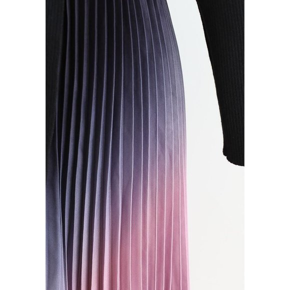 NWT GRADIENT PLEATED SPLICING BELTED KNIT DRESS IN BLACK - Picture 8 of 12